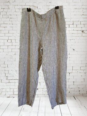 Chico's Brown and White Striped Palazzo Pants 100% Linen in size 2.5